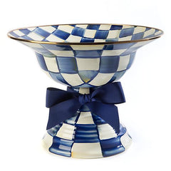 MacKenzie-Childs Royal Check Enamel Compote with Blue Bow - Large